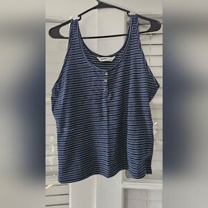 Sonoma Navy Blue Striped Henley Tank Top Size Large